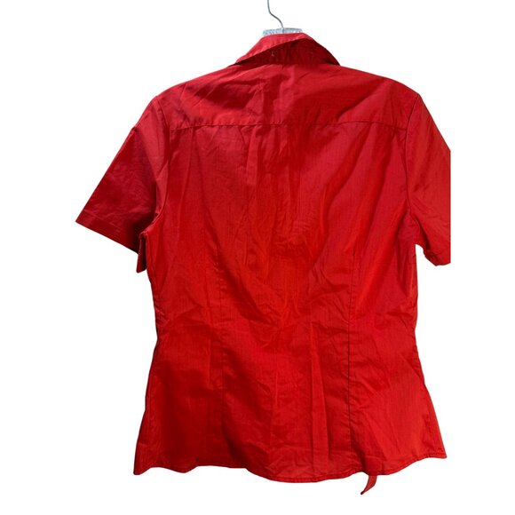 Doublju Womens Red Short Sleeve Button-Up Shirt M - Picture 2 of 6